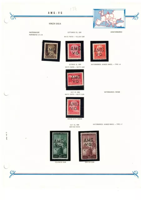 AMG VG Italy Trieste 1945 Definitive Set MLH on Bush Album Page