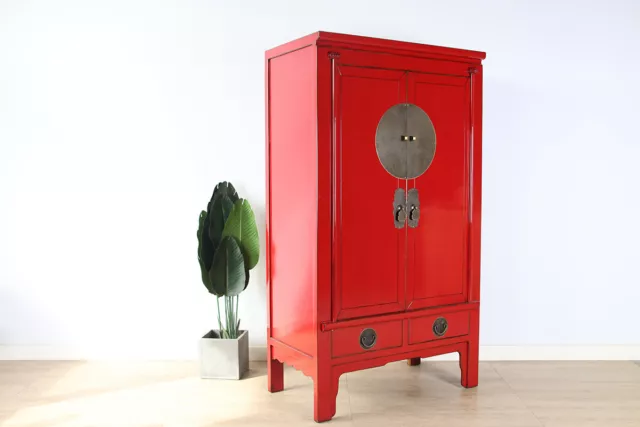 Chinesische Hochzeitschrank Massivholz 2 Türen Schrank rot #M-HOC-A10R