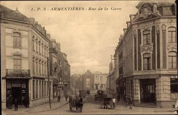 Ak Armentières Nord, Rue de la Gare - 4004508