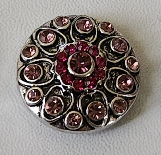 Stunning Rhinestone Pink Snap Jewelry 18mm Button Charm Ginger,  Chunk, Noosa