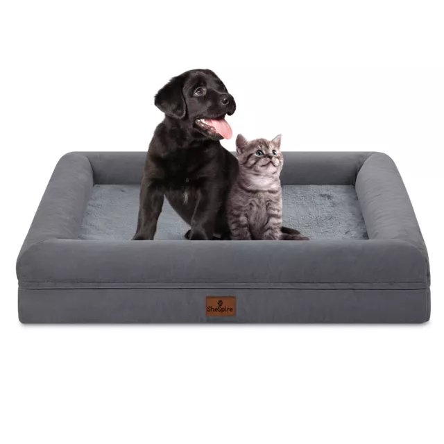 SheSpire Orthopedic Memory Foam Bolster Dark Gray Medium Dog Bed Removable Cover