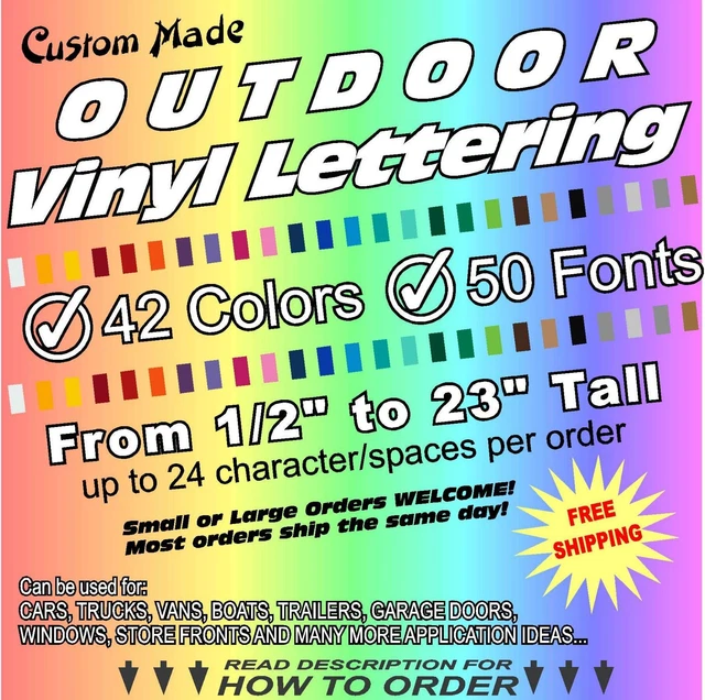 CUSTOM OUTDOOR VINYL Lettering Decal Sticker Car Truck Boat Trailer