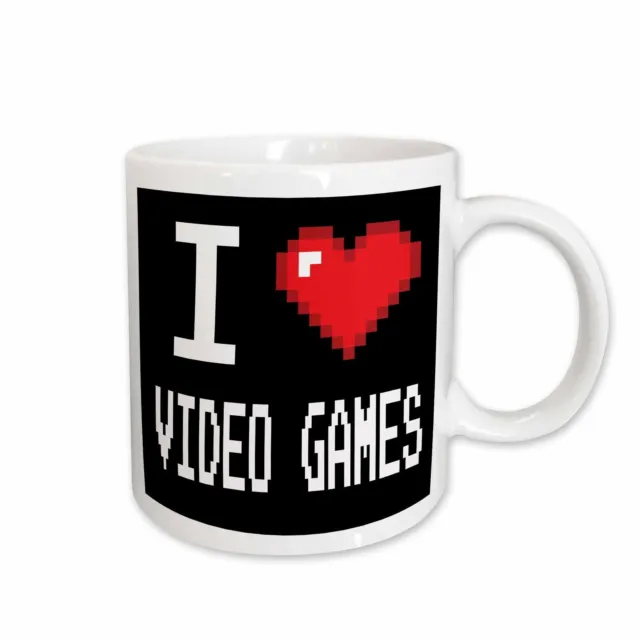 3dRose Geeky Old School Pixelated Pixels 8-Bit I Heart I Love Video Games Mug