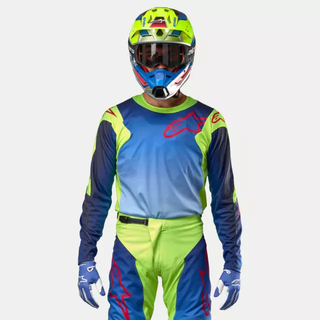 Completo Alpinestars RACER HOEN 2024 giallo fluo e blu motocross enduro Quad 2