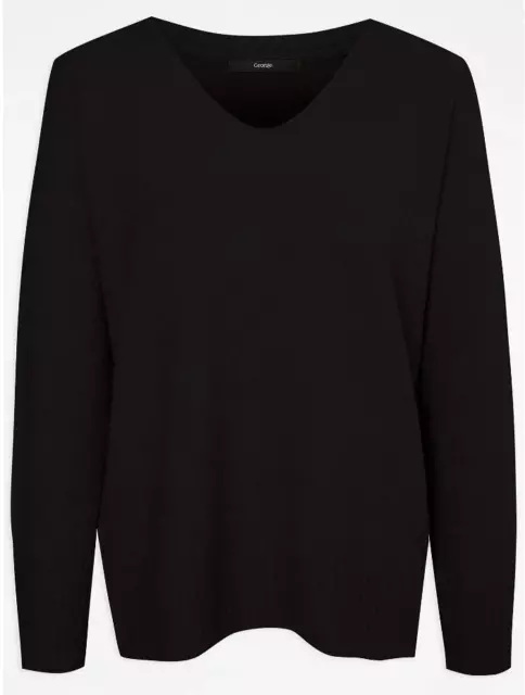 George Womens Black Slouchy Knitted V-Neck Jumper - Size L (16-18) - BNWT