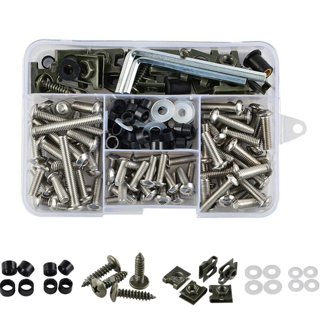 155Pcs Motorcycle Shell Fairing Bolt Plate Screws Nut Kit Stainless Steel M5 M6
