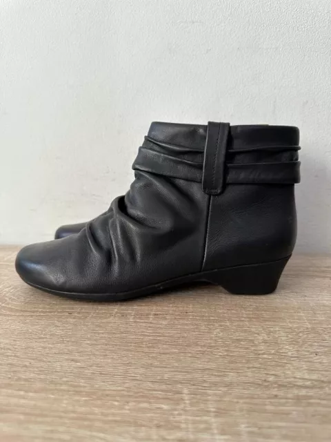 CLARKS WOMEN S BLACK Leather Zip Up Ruched Wedge Ankle Boots Uk 6