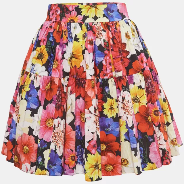 Dolce & Gabbana Multicolor Floral Printed Cotton Poplin Short Skirt S