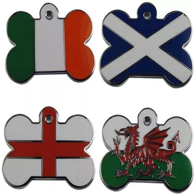 Engraved Pet ID Tags FLAG Bone Shape Dog Disc Disk Puppy Engraved & Post Inc.