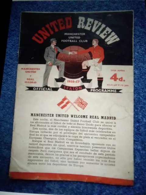 1956/57 Manchester Unitedvreal Madrid Programme European Cup Semi-Final Freepost