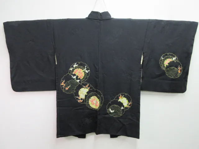 7699J4 Silk Vintage Japanese Kimono Haori Jacket Chrysanthemum Plum blossom