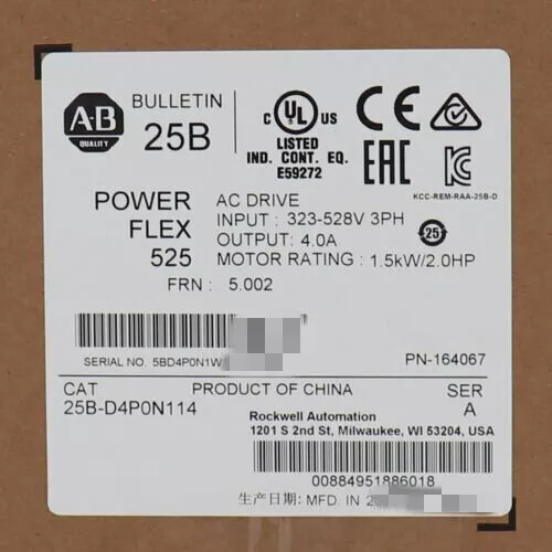 1PC New Allen-Bradley 25B-D4P0N114 PowerFlex 525 1.5kW 2Hp AC Drive