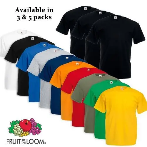 3 & 5 Pack Mens Fruit Of The Loom 100% Cotton Plain Tee Shirts T Shirt T-Shirts