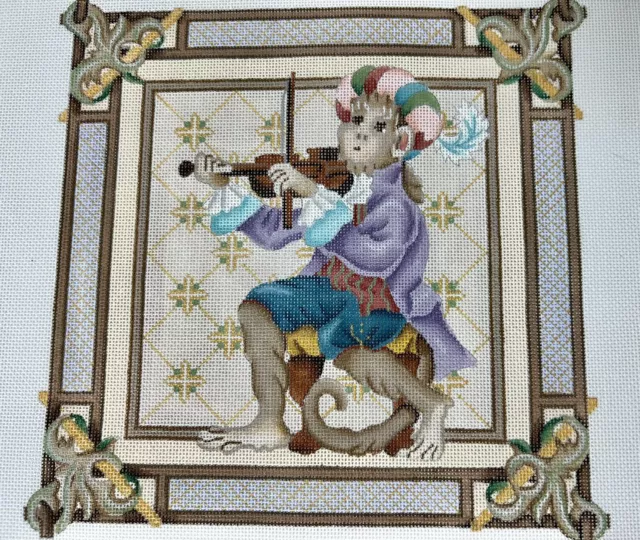 Hand Painted Needlepoint Canvas Melissa Shirley Designs, Monkey W/Violin, 18 Ct