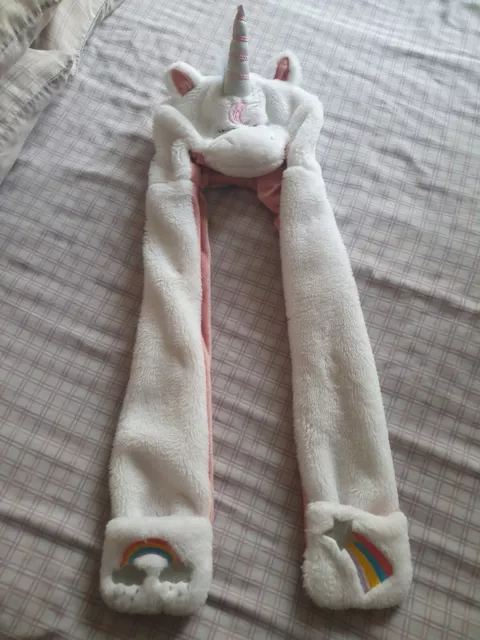 Lovely Peacocks Girls White Unicorn Hat Scarf & Gloves Set In One Age 6-10 Years