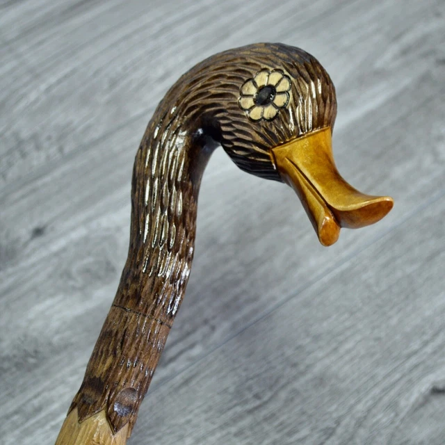 Bastone da passeggio in canna Legno intagliato a mano - Anatra / Regno Unito