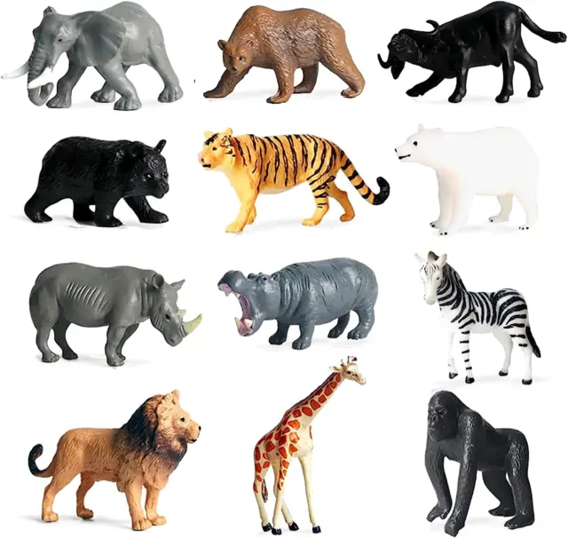 12 Pcs Safari Animals Figures Toys, Realistic Mini Jungle Zoo Animal Figurines C
