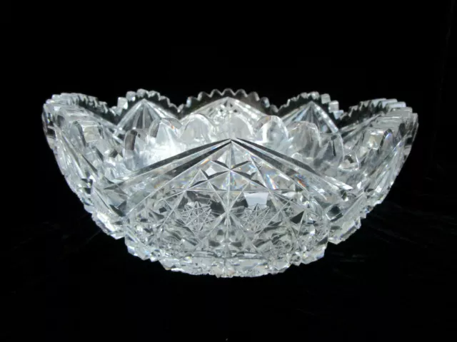 ABP Heavy American Brilliant Cut Glass Crystal Bowl Sawtooth Edge 9” Diameter