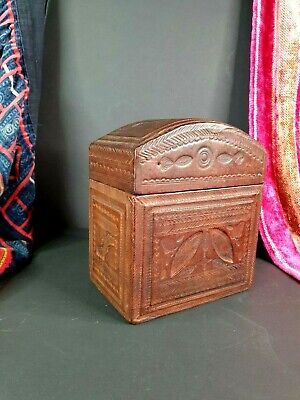 Old North African Tuareg Carved Leather-Bound Wooden Box …beautiful collection p
