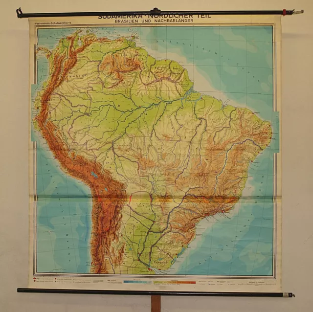 Schulwandkarte Amazonas Rio De Jainero Brésil Brasil 181x196 Vintage Map 1967