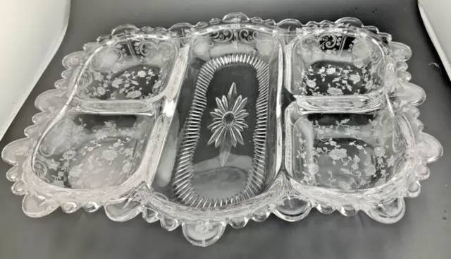 Cambridge Chantilly  5 Part Relish Dish Etched Vintage Depression Glass