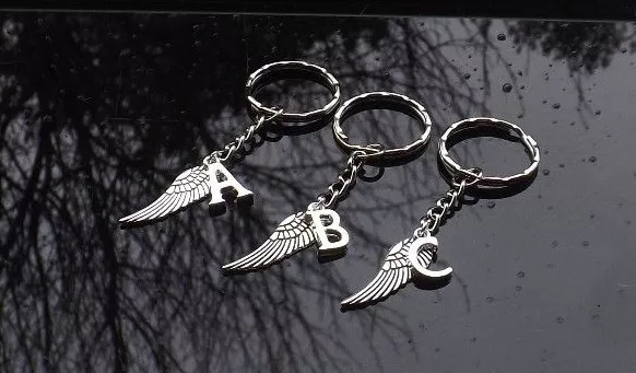 Guardian Angel Wing Keyring Personalised with Silver Plated Initial Letter