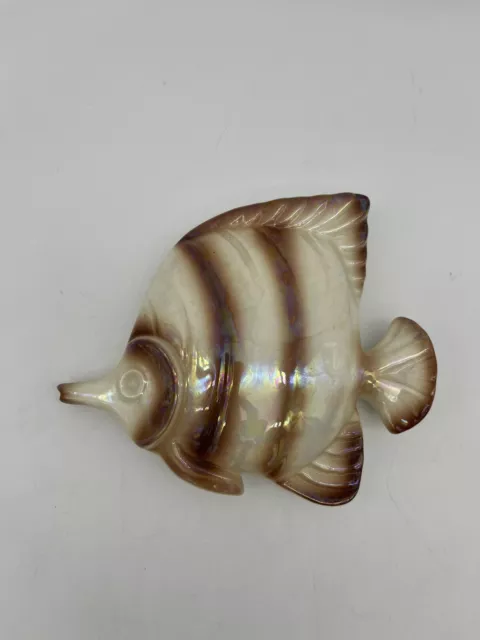 Vtg Ceramicraft Chalkware Iridescent Fish Wall Decor Small Cream Brown