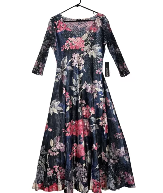 KOMAROV Lace 3/4Th Sleeve Floral Charmeuse Midi Dress BNWT