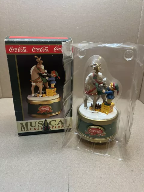 Coca Cola Rotating Musical Collection Ornament Santa’s Refreshment In Box 1994