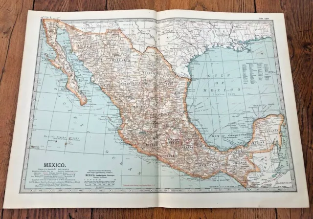 1903 large colour fold out map titled " mexico "