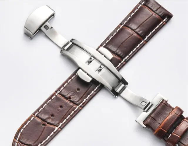 Men Genuine Leather Watch Band Alligator Grain Black Brown Clips/Buckle 2 styles