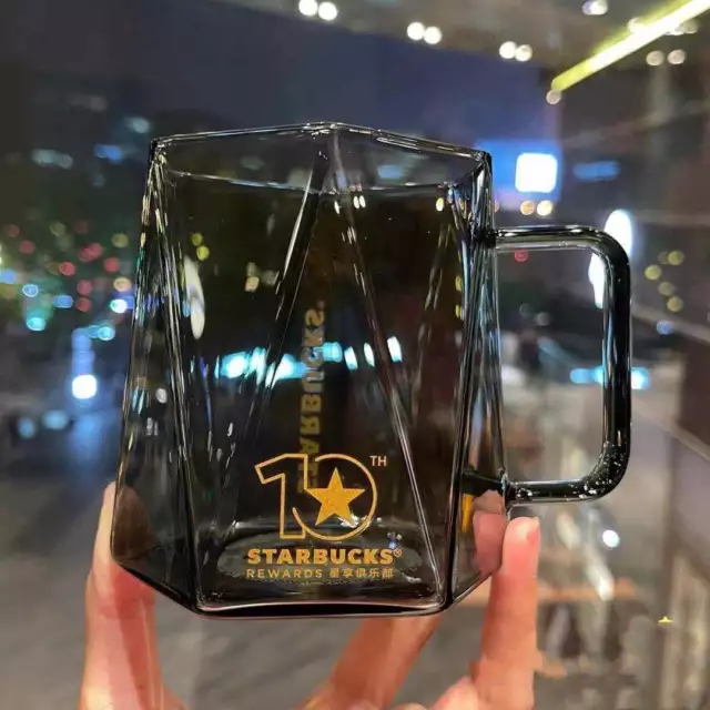 2023 China Starbucks Pink Sakura 10Th Anniversary Geometric Glass Coffee Mug Cup