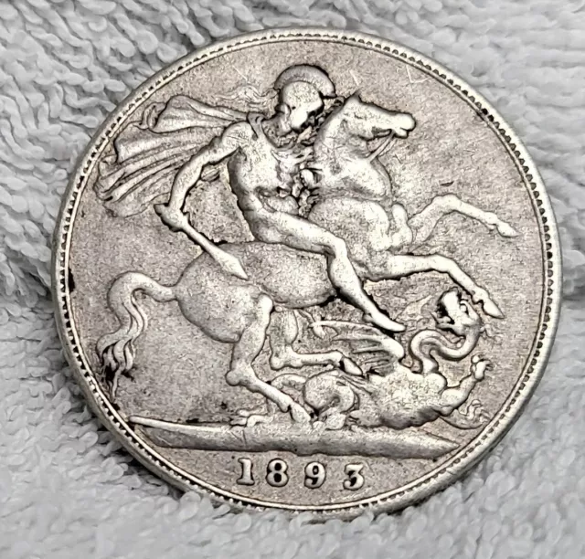 1893 Solid Silver Antique Queen Victoria Crown Coin Vintage Old 0.925 Sterling 3