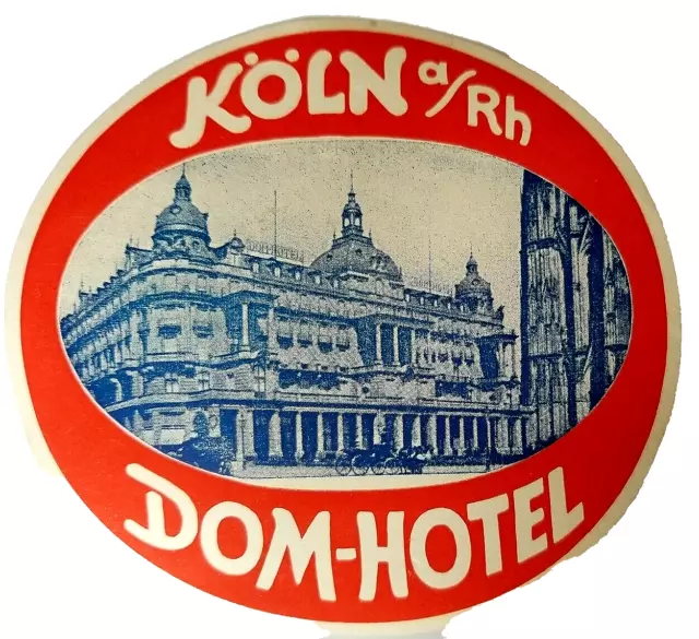 Dom-Hotel Luggage Label Decal Koln Germany On The Rhine Horse Vintage Baggage