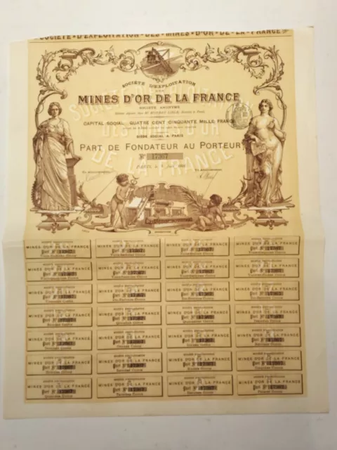 Exploitation Des Mines D'or De La  France 1896 Part De Fondateur