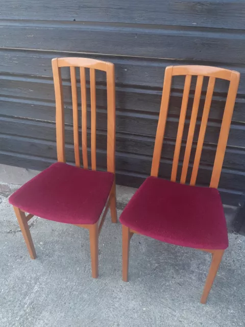 Vintage retro mid century 60s 70s wood red velvet kitchen dining chairs x 4