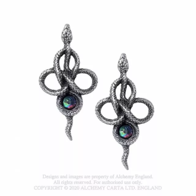 ALCHEMY ENGLAND Gothic Steel Pewter Swarovski DROPPER EARRINGS Tercia Serpent