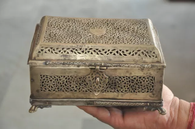Old Brass Jali Cut Engraved Handcrafted Fine Betel Nut Box