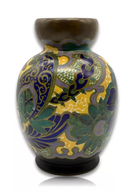 Jugendstil Keramik - Vase floral bemalt - Holland Gouda 3