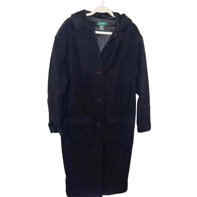 J Crew Overcoat Womens Size 10 Camel Hair Wool Lined Black Coat
