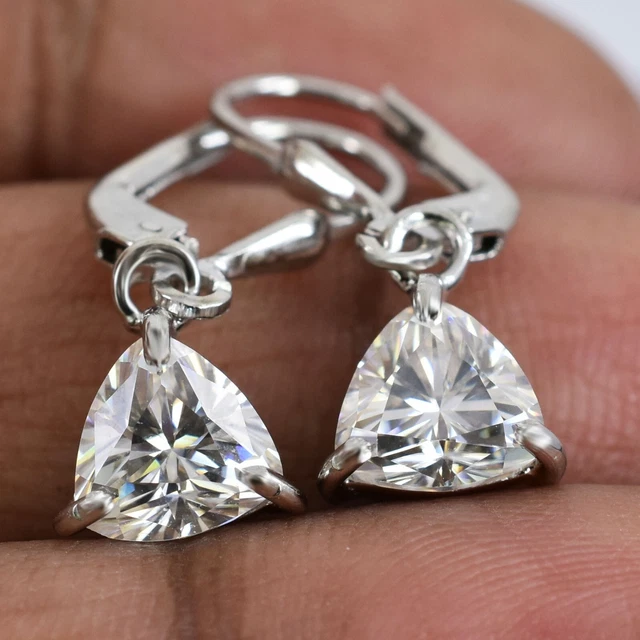 Delicate 3.80 Ct Off White Trillion Cut Diamond Solitaire Dangler Earrings !