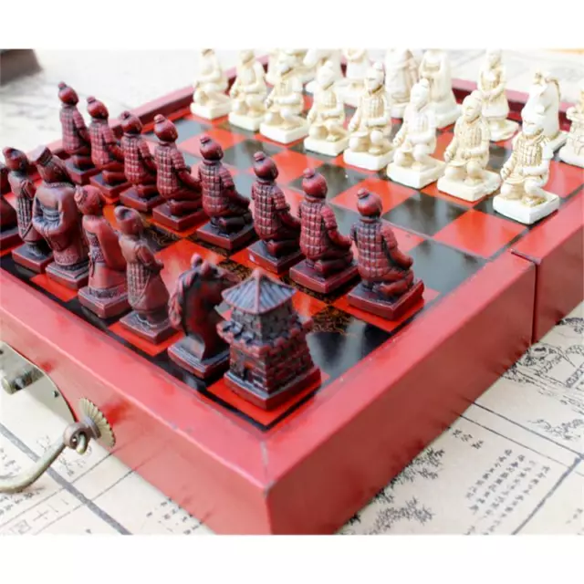 Chinese 32 Pieces Chess Set Box Xian Terracota Warrior Chess