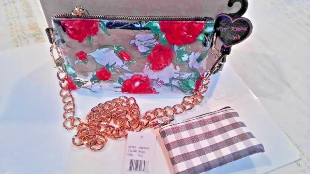 BETSEY JOHNSON Belt Waist Chain Bag/Shoulder Bag. Rose Pattern    NWT