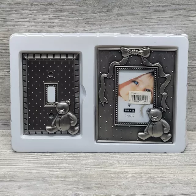 Burnes Early Years Metal Pewter Picture Photo Frame & Light Switch Gift Set Bear 2