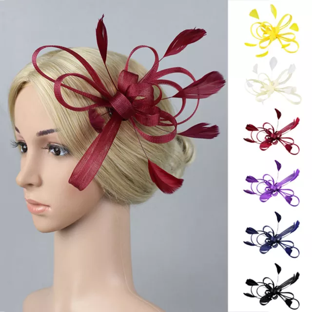 Womens Fascinator Headband Clip Mesh Net Feather Flower Wedding Royal Ascot Race