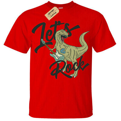 Kids Boys Girls Lets Rock T-Shirt t rex dinosaur guitar