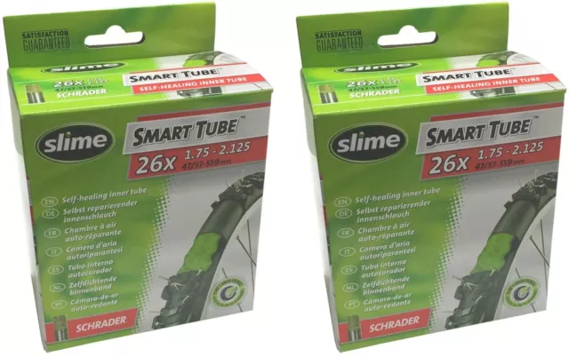 Slime Smart 26" Schrader Tube Self Healing Bike Inner Tube Puncture Bicycles x2