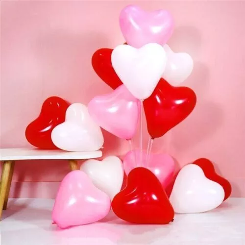 100 RED & WHITE HEART SHAPE LOVE BALLOONS Wedding Party Valentines Father day UK