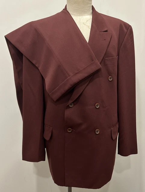 Abito doppio petto rosso bordeaux anni '80 due pezzi vintage su misura 44-46 L