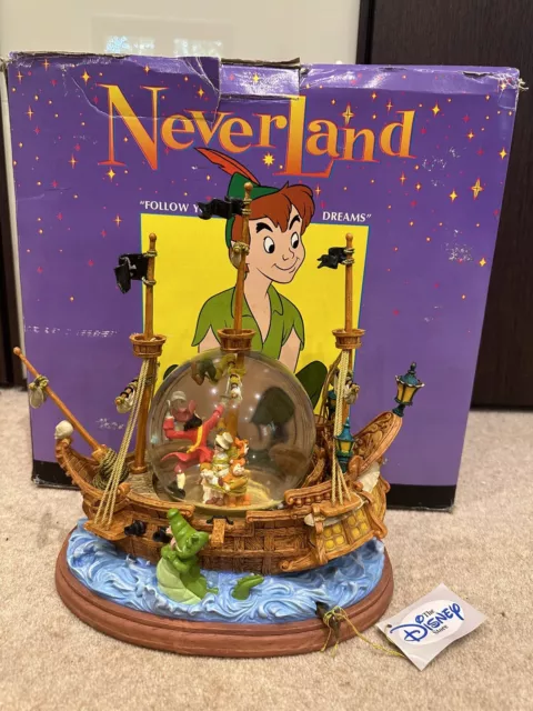 Disney Store Musical Pirate Ship Peter Pan "You Can Fly" Snow Globe With Box VGC